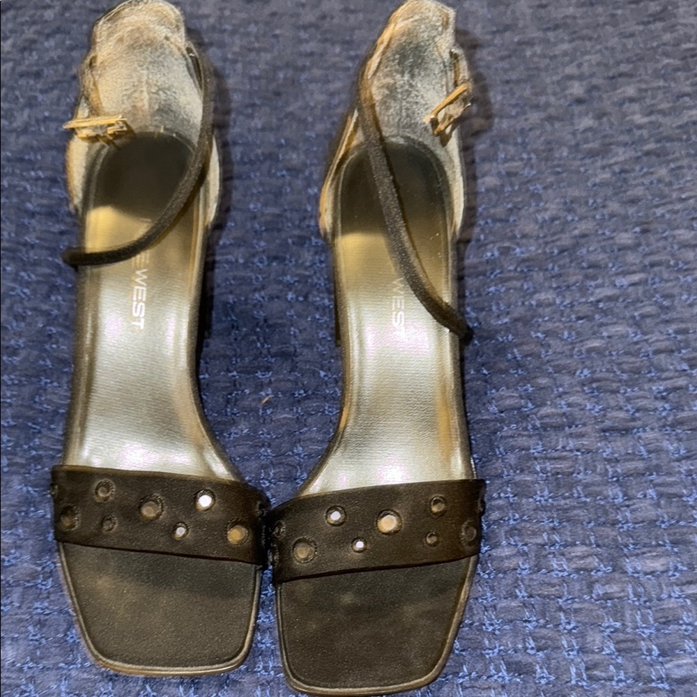 Nine West Black Heels with Ankle Strap and Stud Embellishments